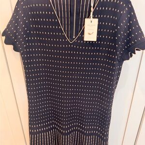 Ted Baker Navy Knit Dress with Cream Dot Trim